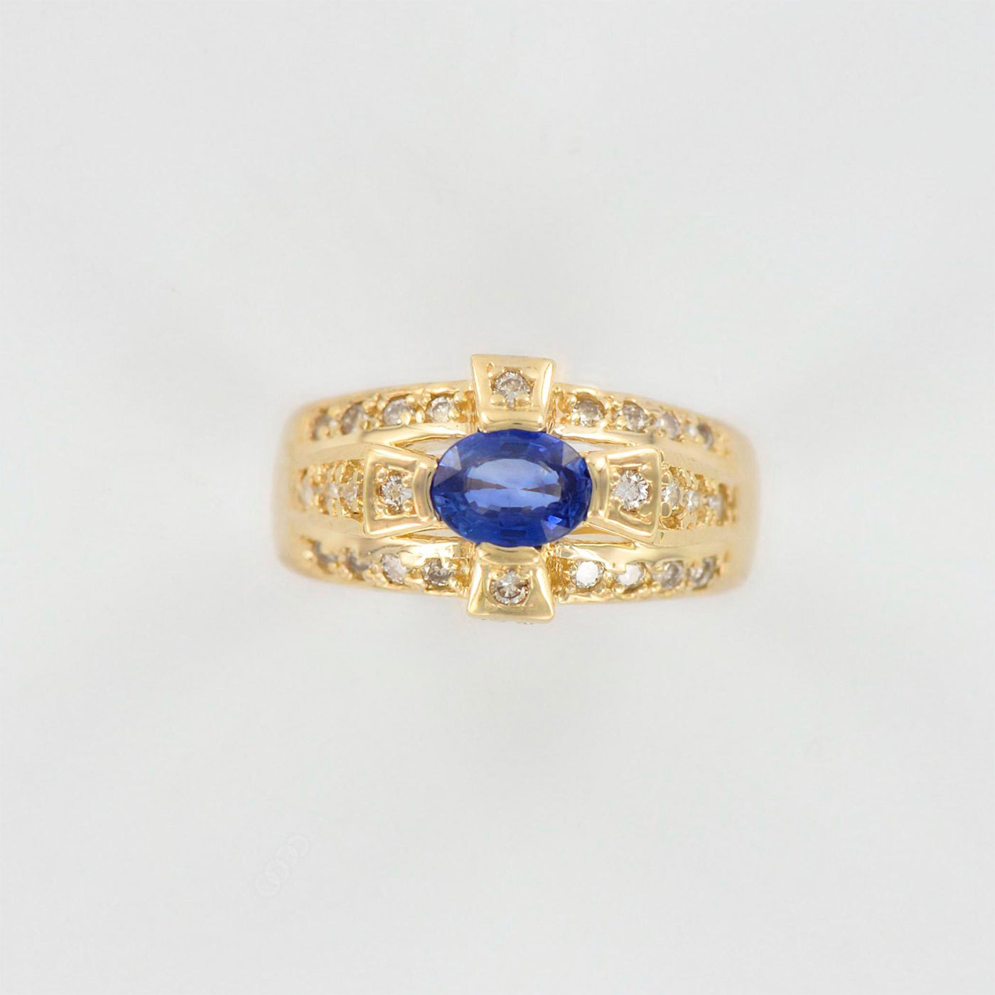 14K Yellow Gold Diamonds and Blue Sapphire Statement Ring - Image 2 of 5