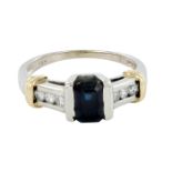 Beautiful Two-Tone 14K Gold, Diamond, and Sapphire Ring