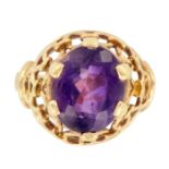 14K Yellow Gold and Amethyst Cocktail Ring