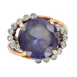 14K Yellow Gold Blue Sapphire and Diamonds Cocktail Ring