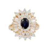 Harold Freeman 14K Yellow Gold, Sapphire, and Diamond Ring