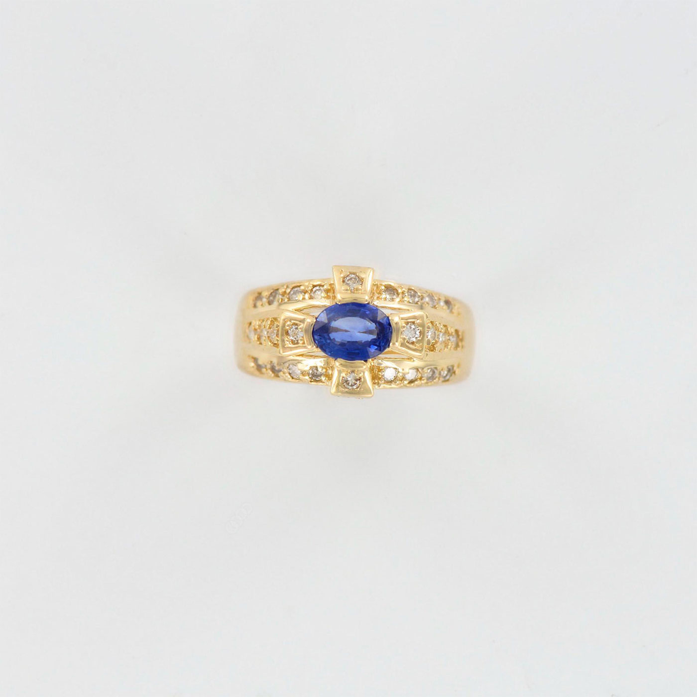 14K Yellow Gold Diamonds and Blue Sapphire Statement Ring - Image 5 of 5