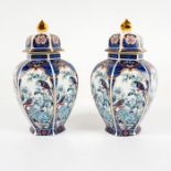 Pair of Hexagonal Porcelain Lidded Urns