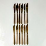 12pc Sigvard Bernadotte Gilded Bronze Knives, Scanline