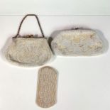 3pc Vintage White Beaded Purses and Eyeglass Case