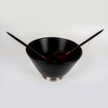 3pc Genuine Mahogany & Sterling Silver Salad Bowl & Utensils