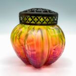 Kralik Style Iridescent Glass Rose Frog Vase Bowl