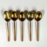 5pc Sigvard Bernadotte Gilded Bronze Soup Spoons, Scanline