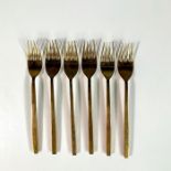 6pc Sigvard Bernadotte Gilded Bronze Forks, Scanline