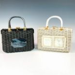 2pc Vintage Vinyl Wicker and Bakelite Handbags