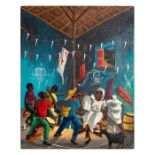 Haitian Voudou Ceremonie Oil on Canvas Painting