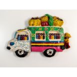 Yvens Leger (Haitian, 20th c.) Folk Art Papier Mache Bus Sculpture, Haiti Cherie, Signed