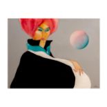 Androgynous Model with Pink Turban, Plexiglass Art, Signed