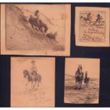 8pc Henry Ziegler Cowboy Drypoint Etching