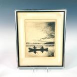 George G. Freisinger Ink Etching of Fisherman On A Lake, Signed