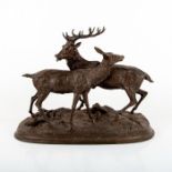 Vintage Bronze Group Sculpture of Deer and Stag