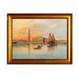 Sunset on the Doge Palace in Venice, Original Oil, Signed