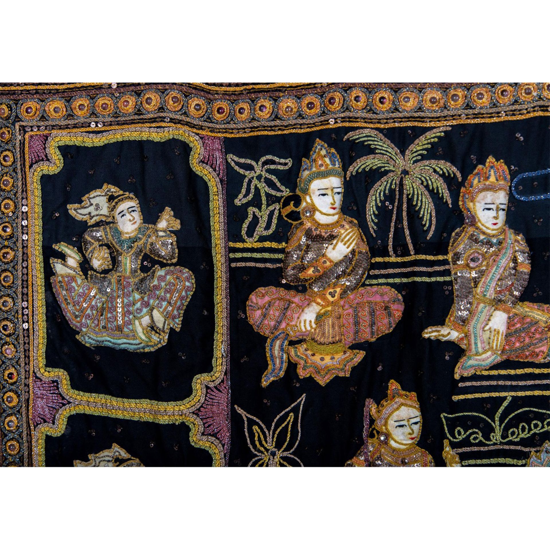 Burmese Embroidered Kalaga Tapestry, Various Characters - Bild 3 aus 5