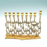 Judaica Israel Silver and Gold Tone Metal Hanukkah Menorah