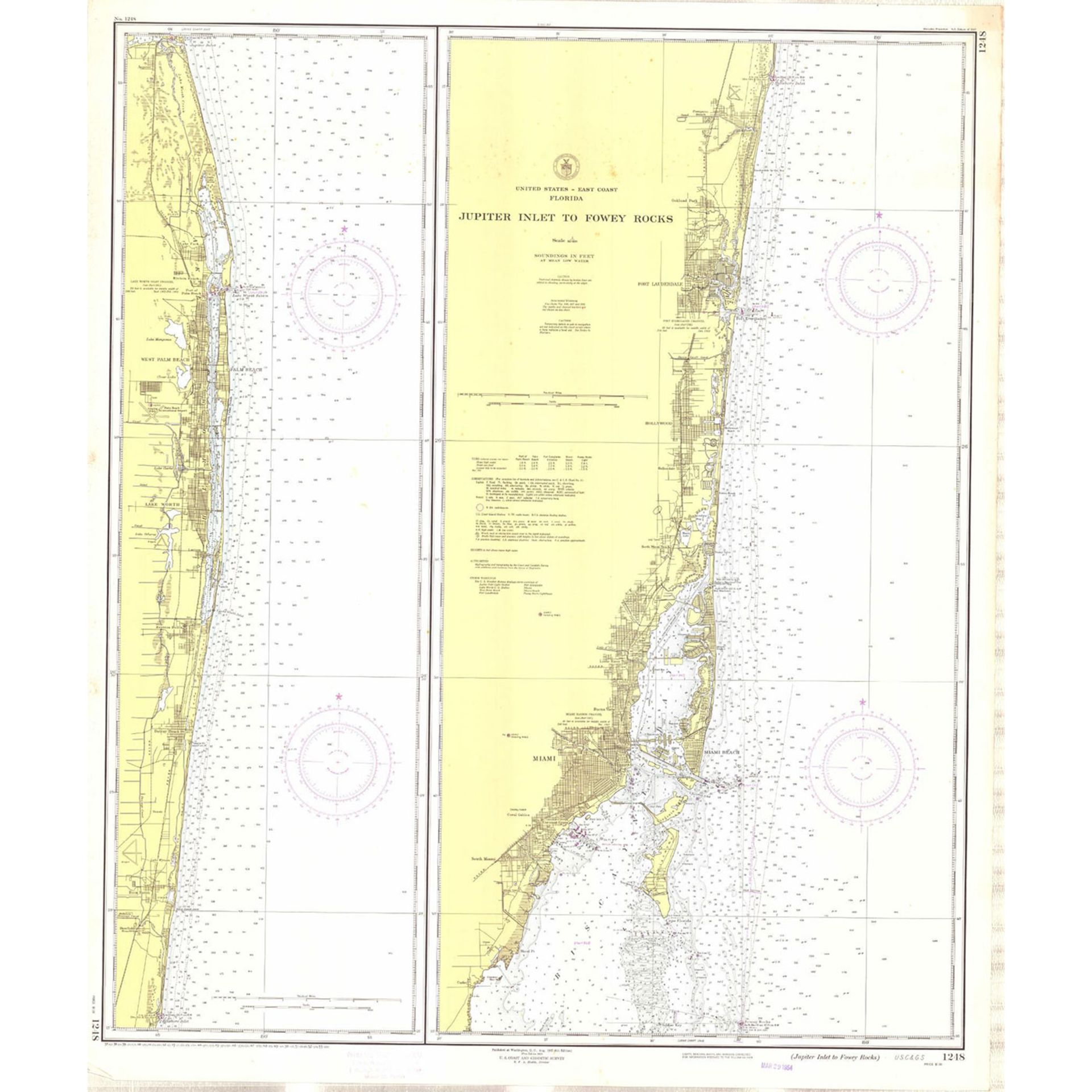 USC&GS Map, Jupiter Inlet to Fowey Rocks, Florida East Coast