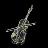 Swarovski Crystal Figure, Violin with Chrome Bow Stand