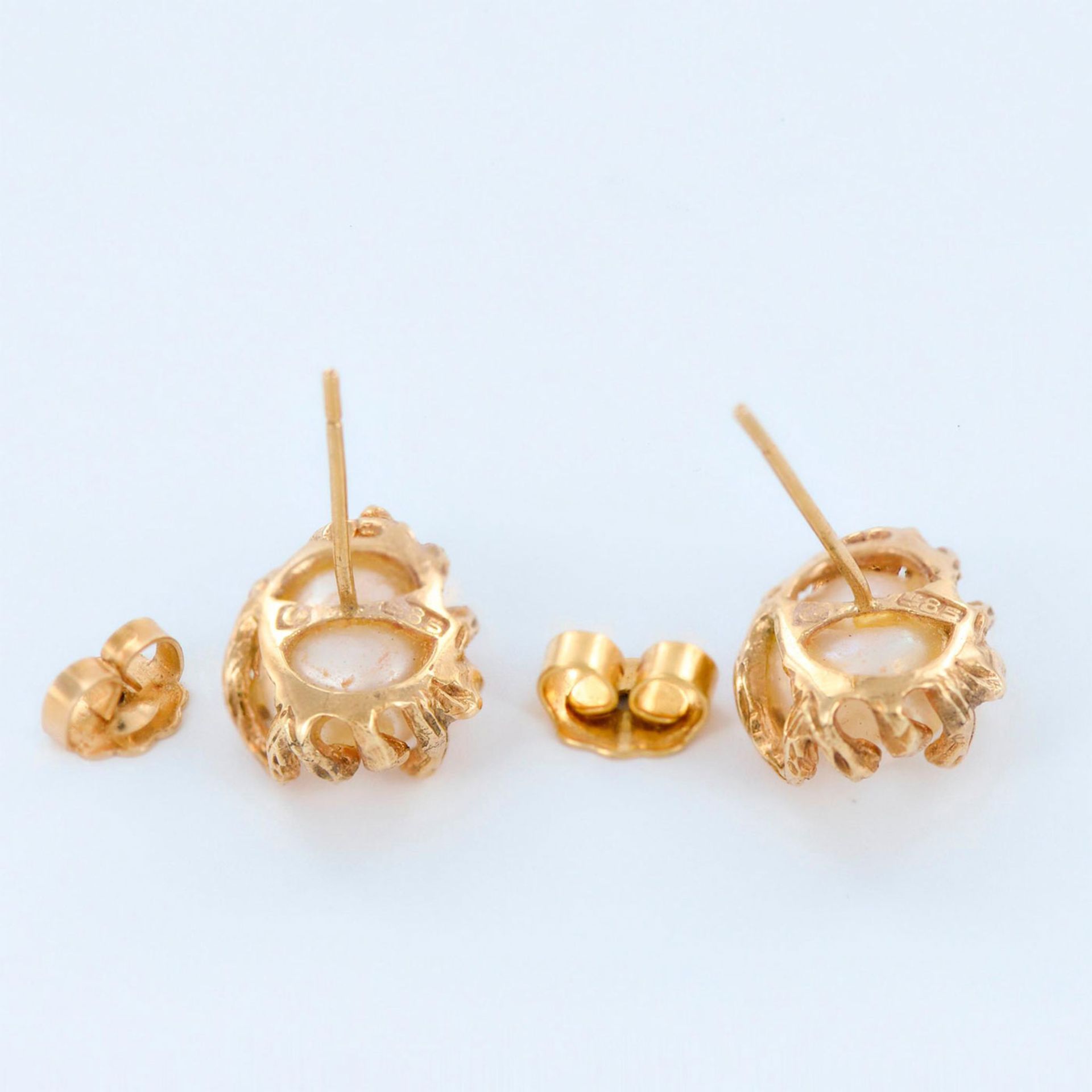 14K Yellow Gold Pearl Stud Earrings - Bild 3 aus 3