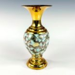 Mid-Century Modern Delft Brass Base Marbled Glaze Vase