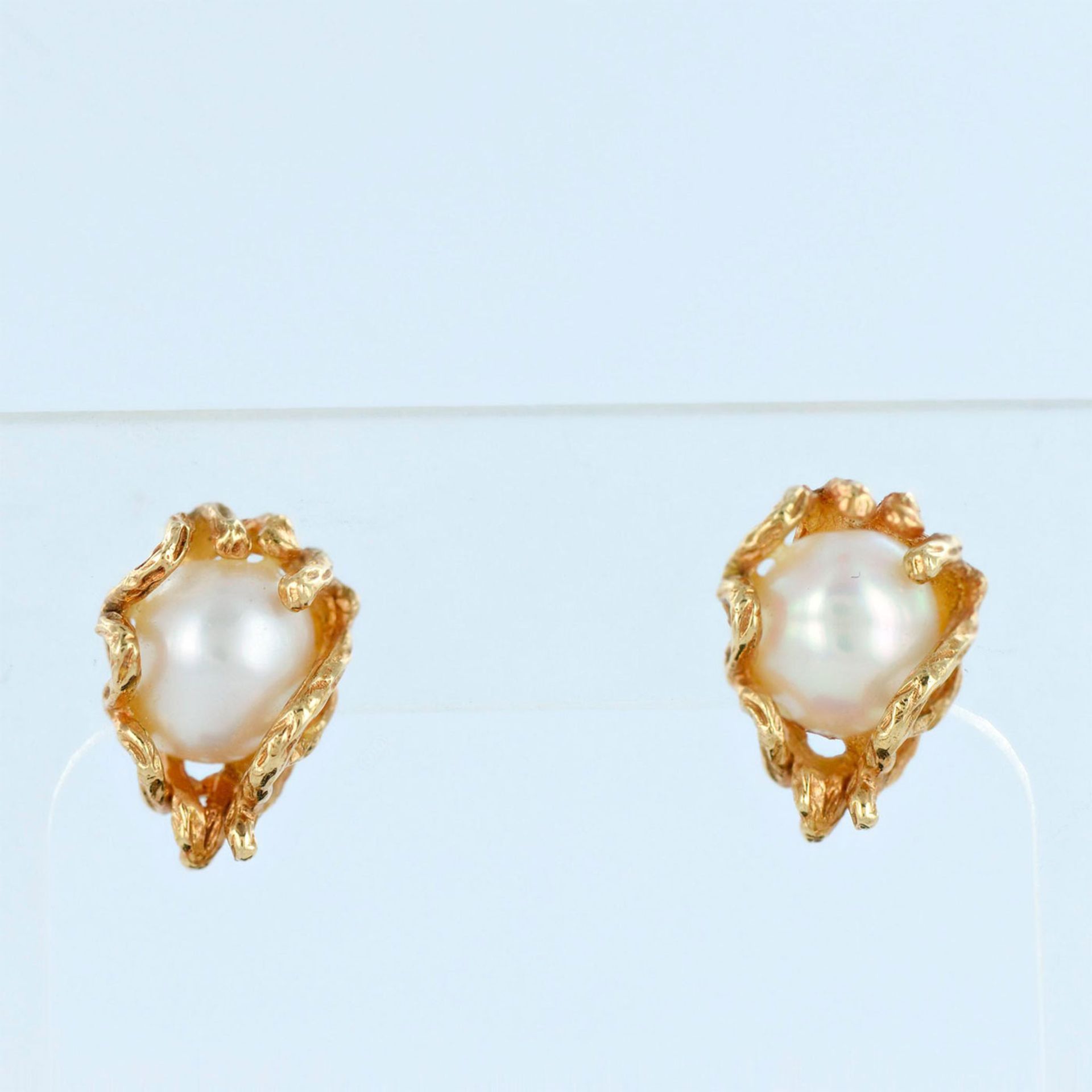 14K Yellow Gold Pearl Stud Earrings - Bild 2 aus 3