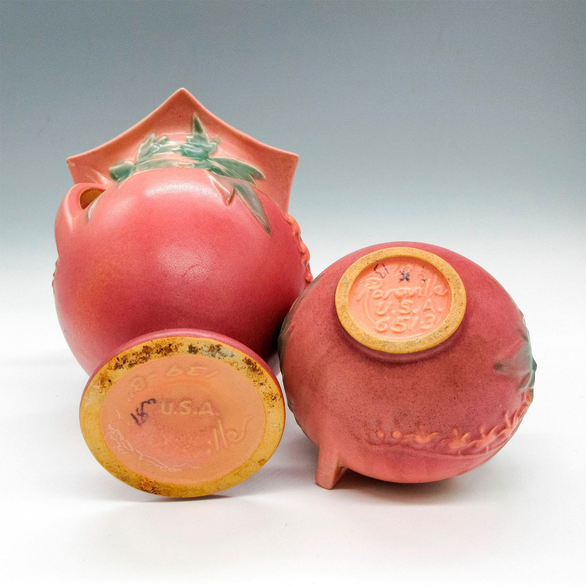 2pc Roseville Pottery Vases, Bleeding Heart - Image 3 of 3