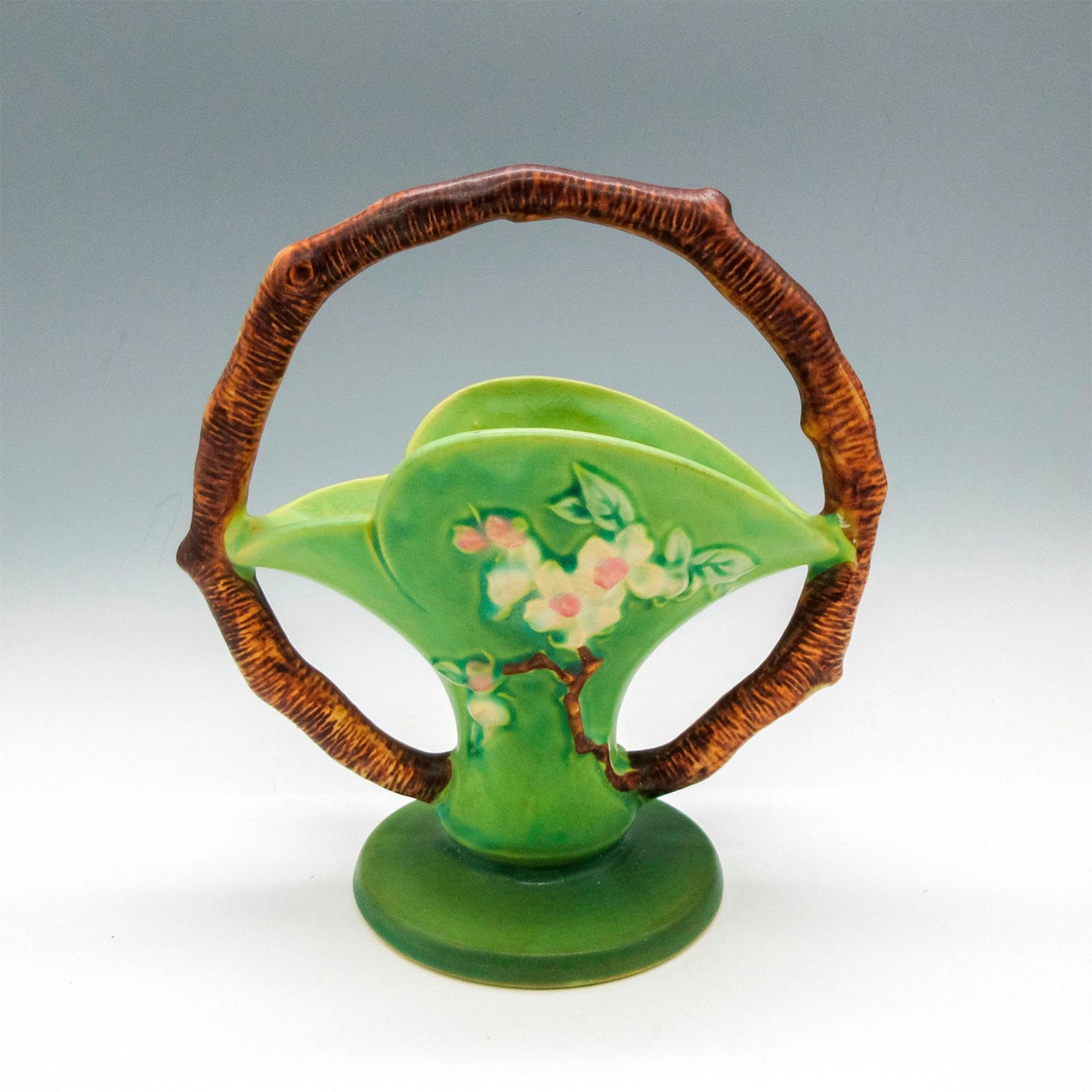 Roseville Pottery Basket Vase, Apple Blossom