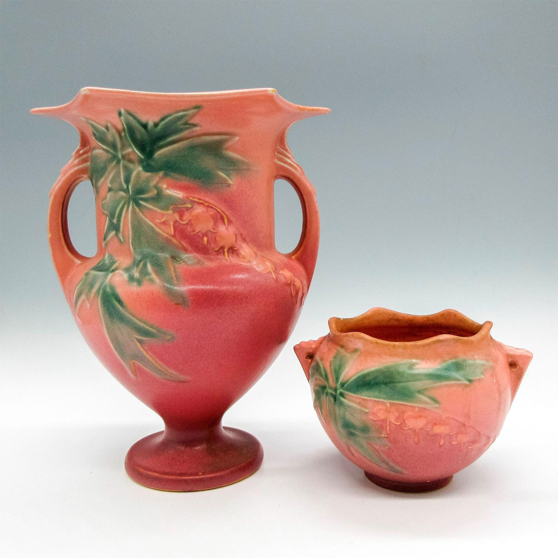 2pc Roseville Pottery Vases, Bleeding Heart - Image 2 of 3