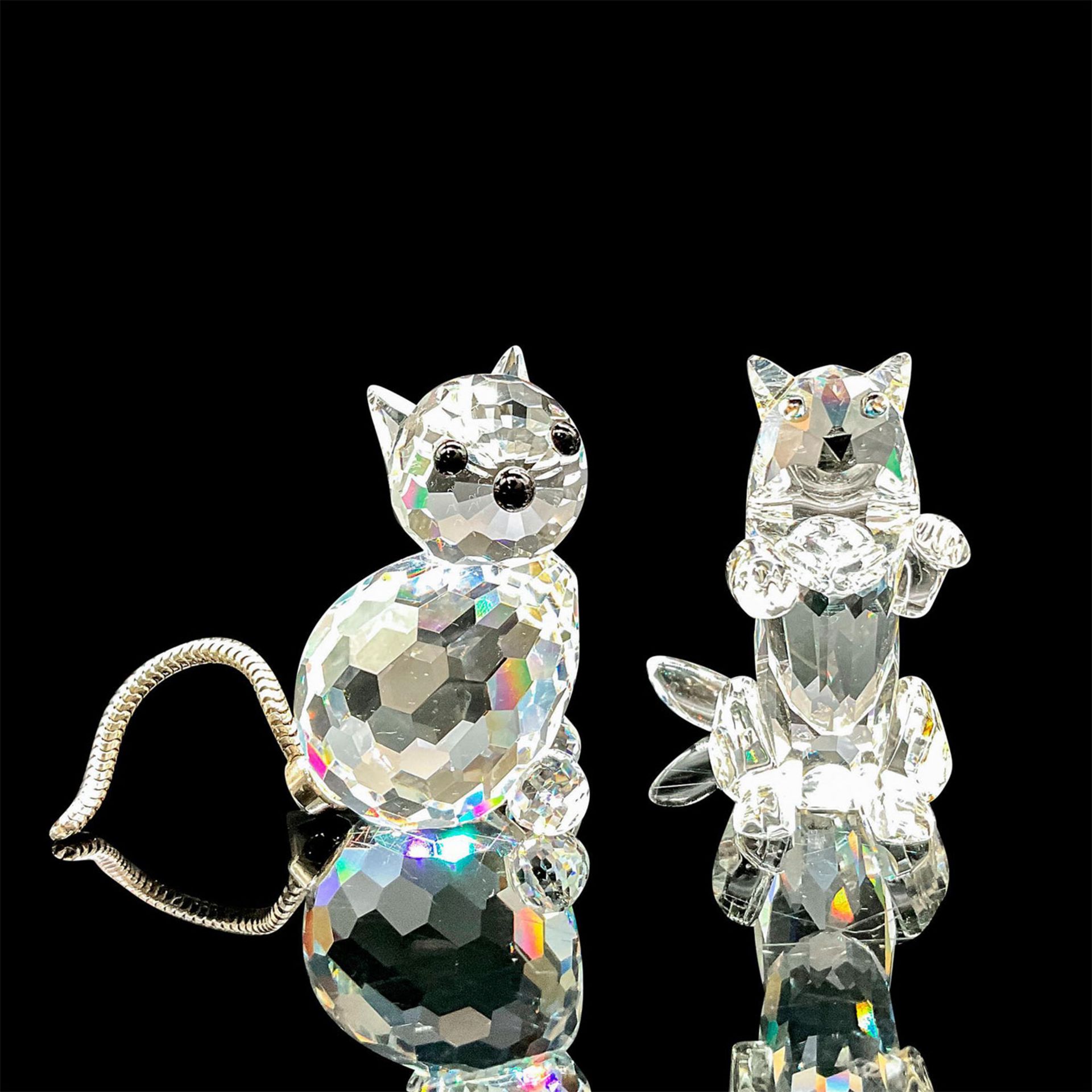 2pc Swarovski Crystal Figurines, Mini Cats