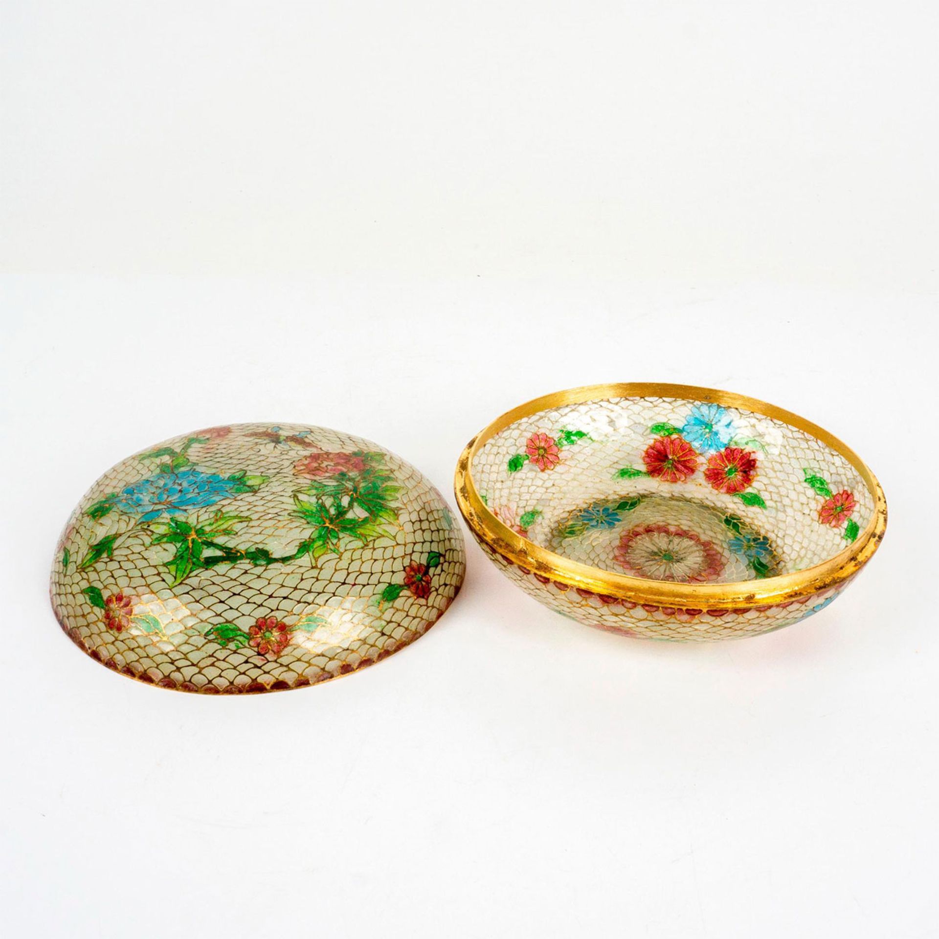Antique Plique-A-Jour Glass Floral Decorative Box - Bild 2 aus 5