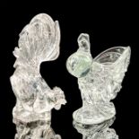 2pc Clear Glass Rooster Figurines