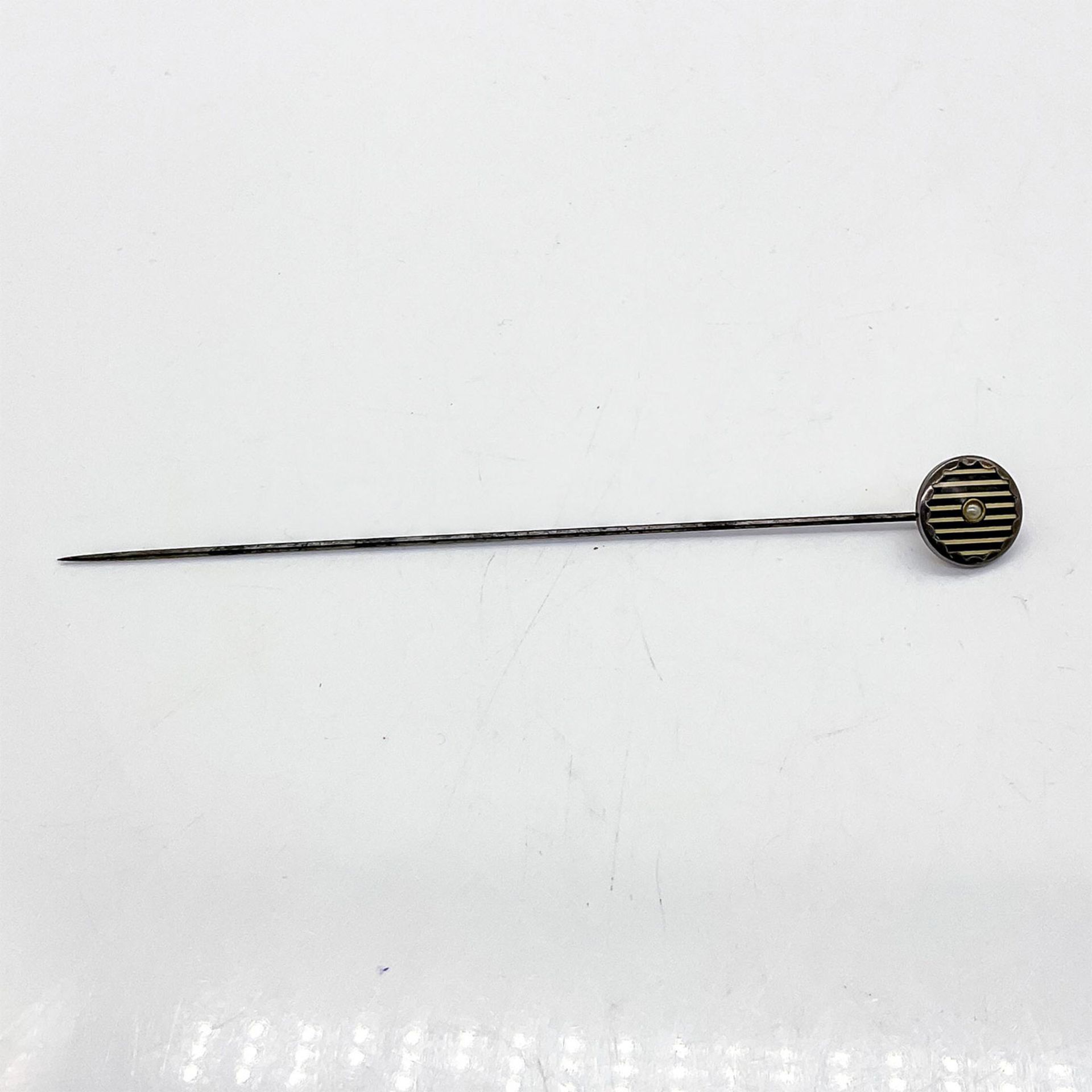 Vintage Silver Hat Pin, Pearl and Stripes - Bild 2 aus 4