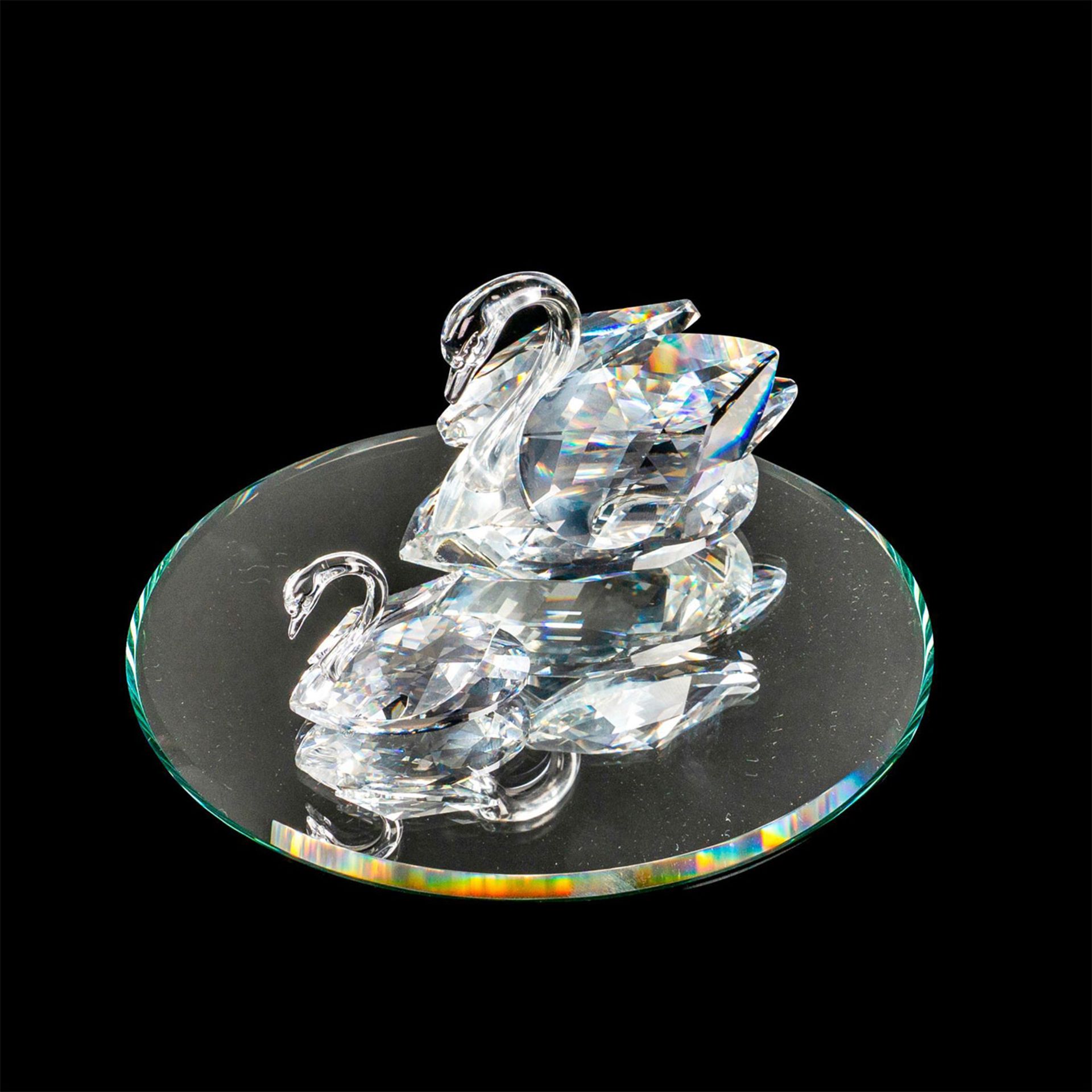 2pc Swarovski Crystal Figures, Swans Swimming with Base - Bild 2 aus 6