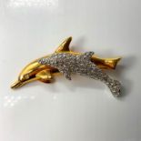 Swarovski Crystal & Gold Pin, Dolphins