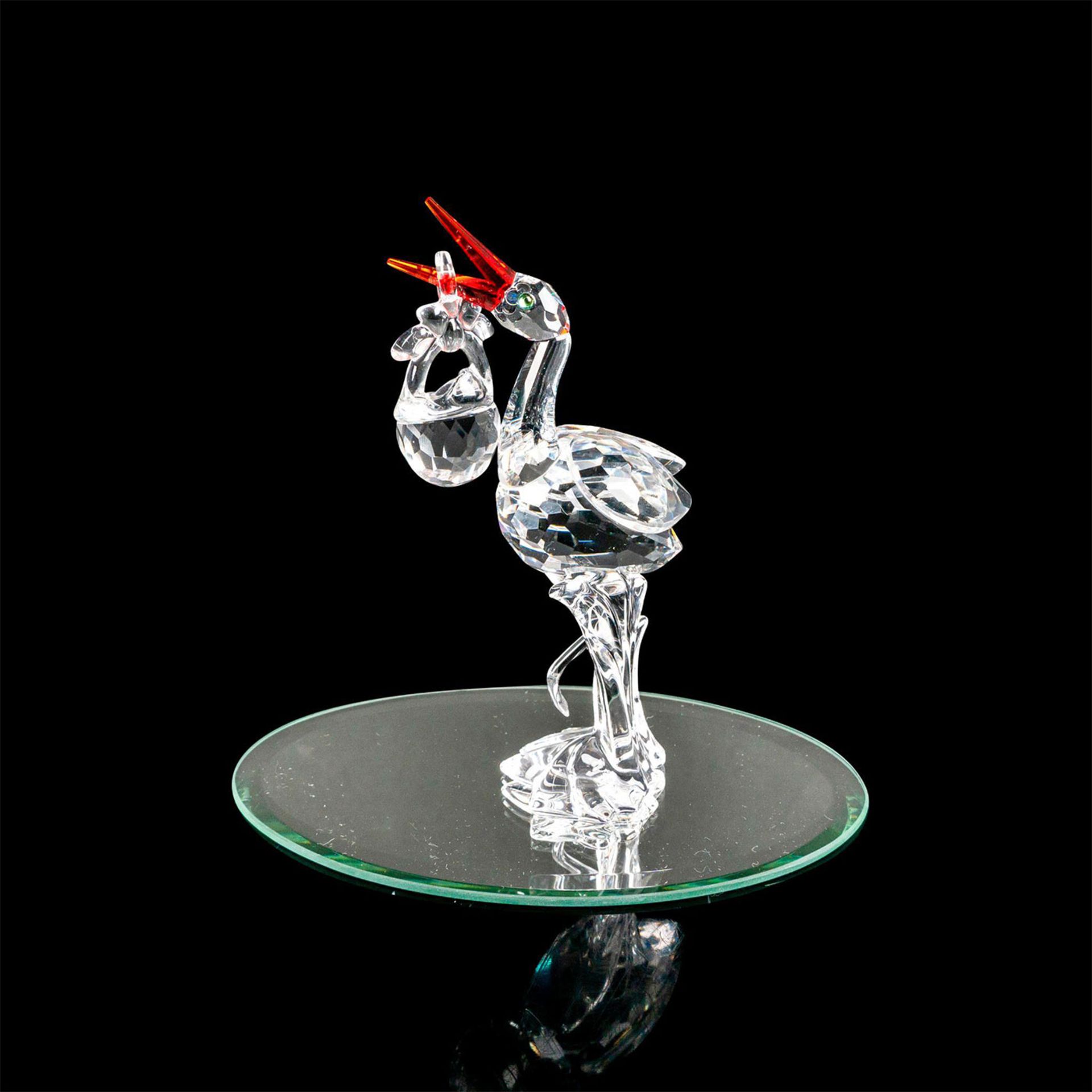 2pc Swarovski Crystal Figures, Stork with Baby Basket w/Base - Bild 2 aus 3