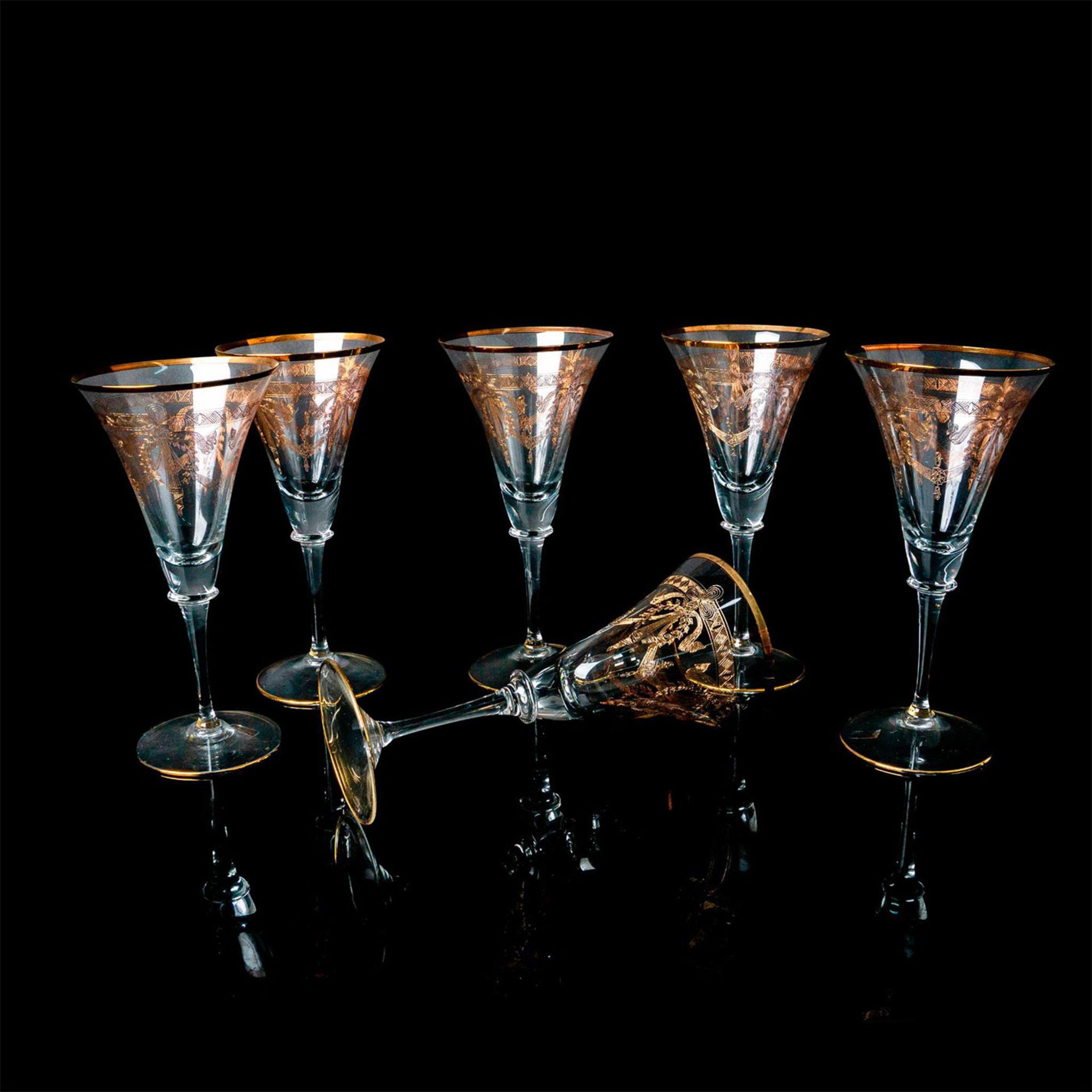 6pc Duka Gold Rimmed Champagne Glasses - Image 3 of 5
