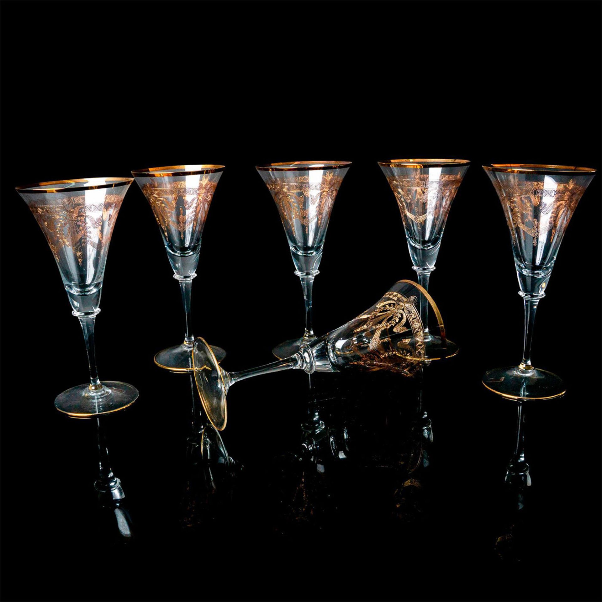 6pc Duka Gold Rimmed Champagne Glasses - Image 4 of 5