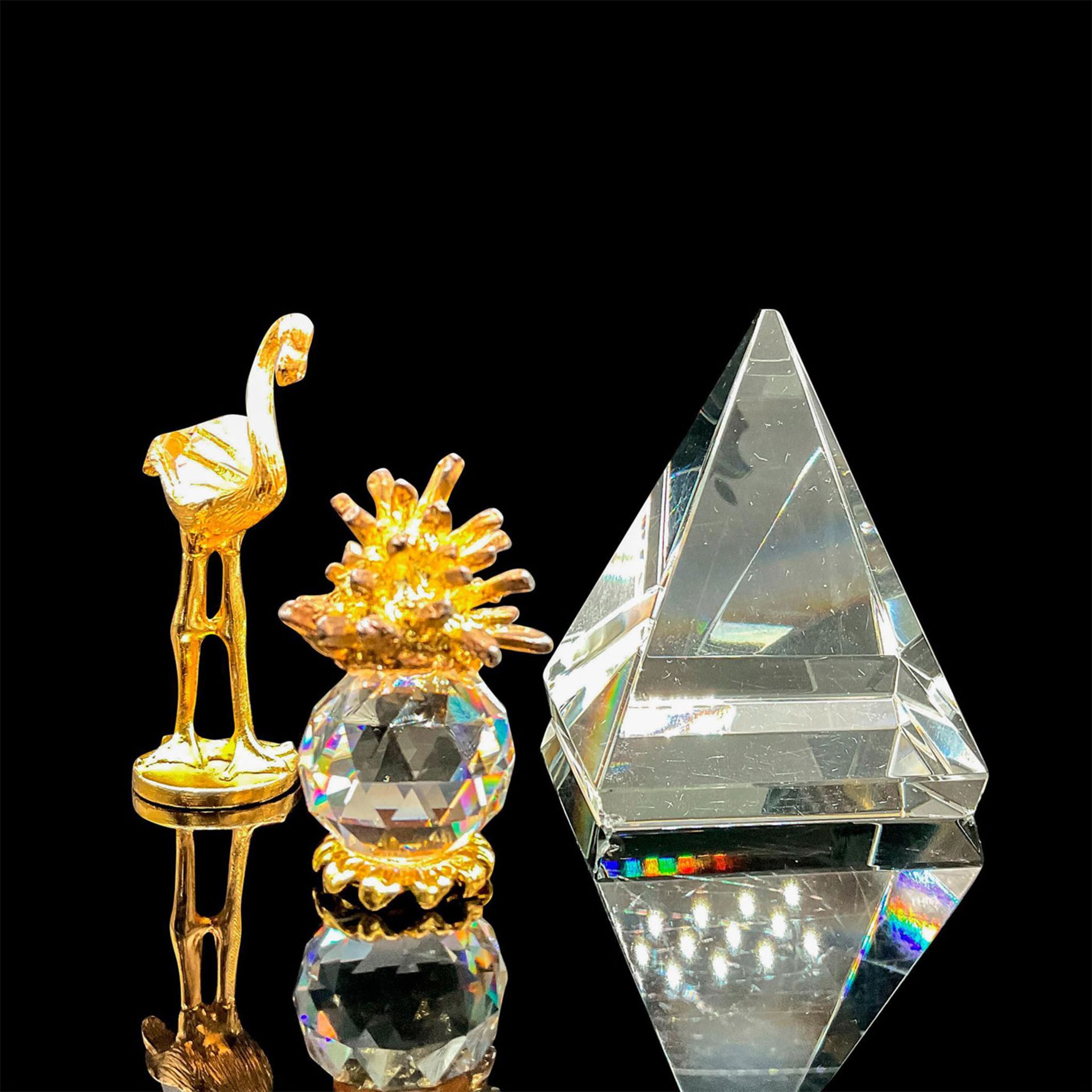 3pc Crystal Metal Tone Figurines + Paperweight