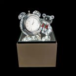 Swarovski Crystal Figure, Bear with Alarm Clock with Base