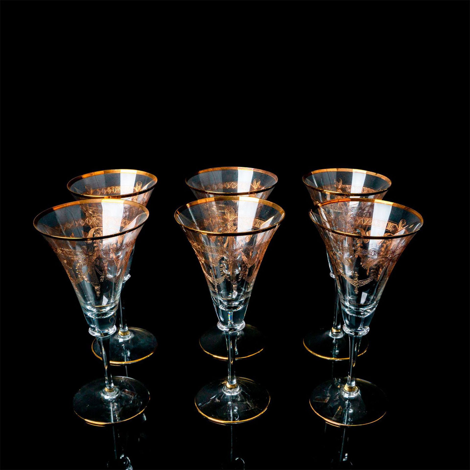 6pc Duka Gold Rimmed Champagne Glasses - Image 2 of 5