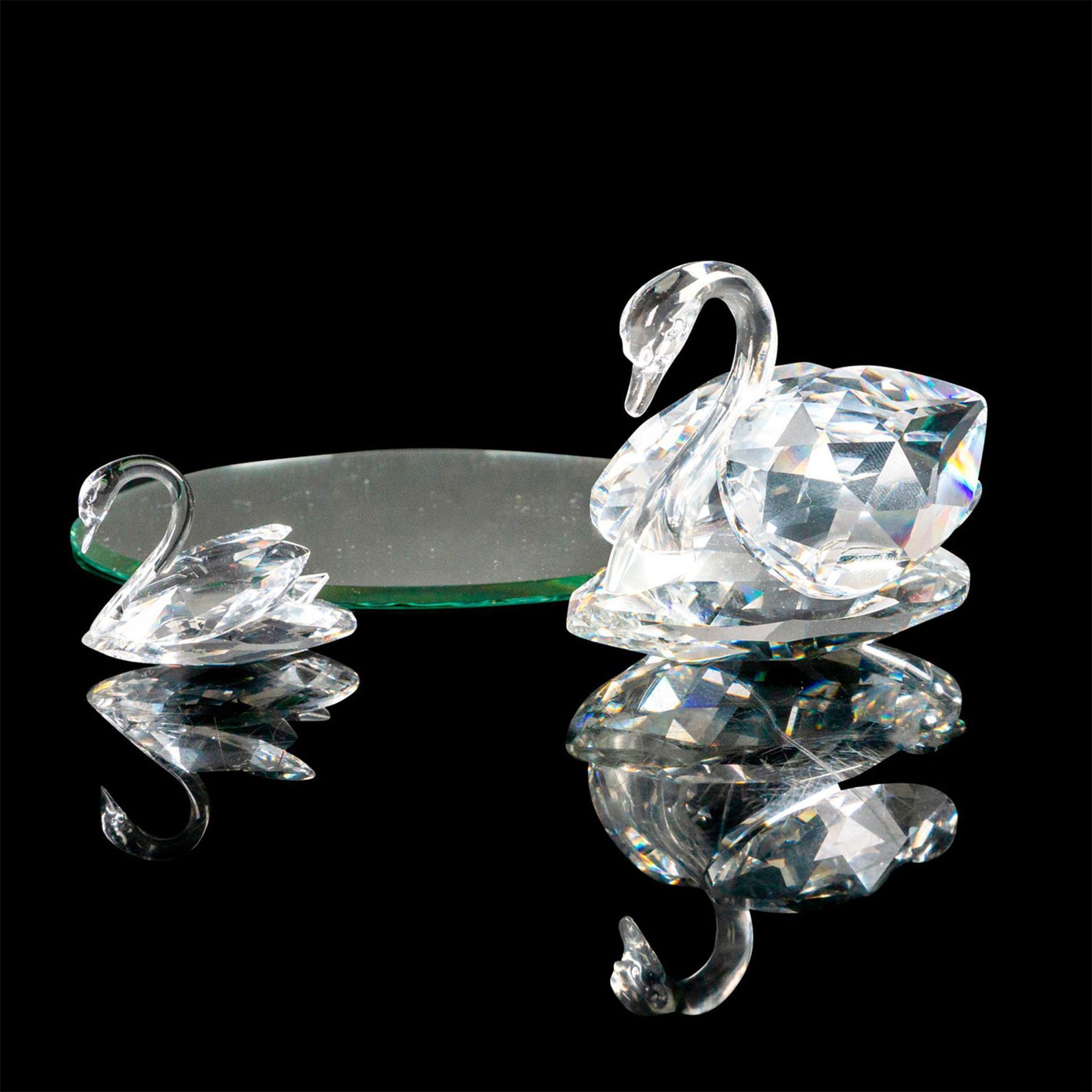 2pc Swarovski Crystal Figures, Swans Swimming with Base - Bild 3 aus 6
