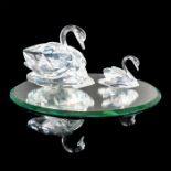 2pc Swarovski Crystal Figures, Swans Swimming with Base