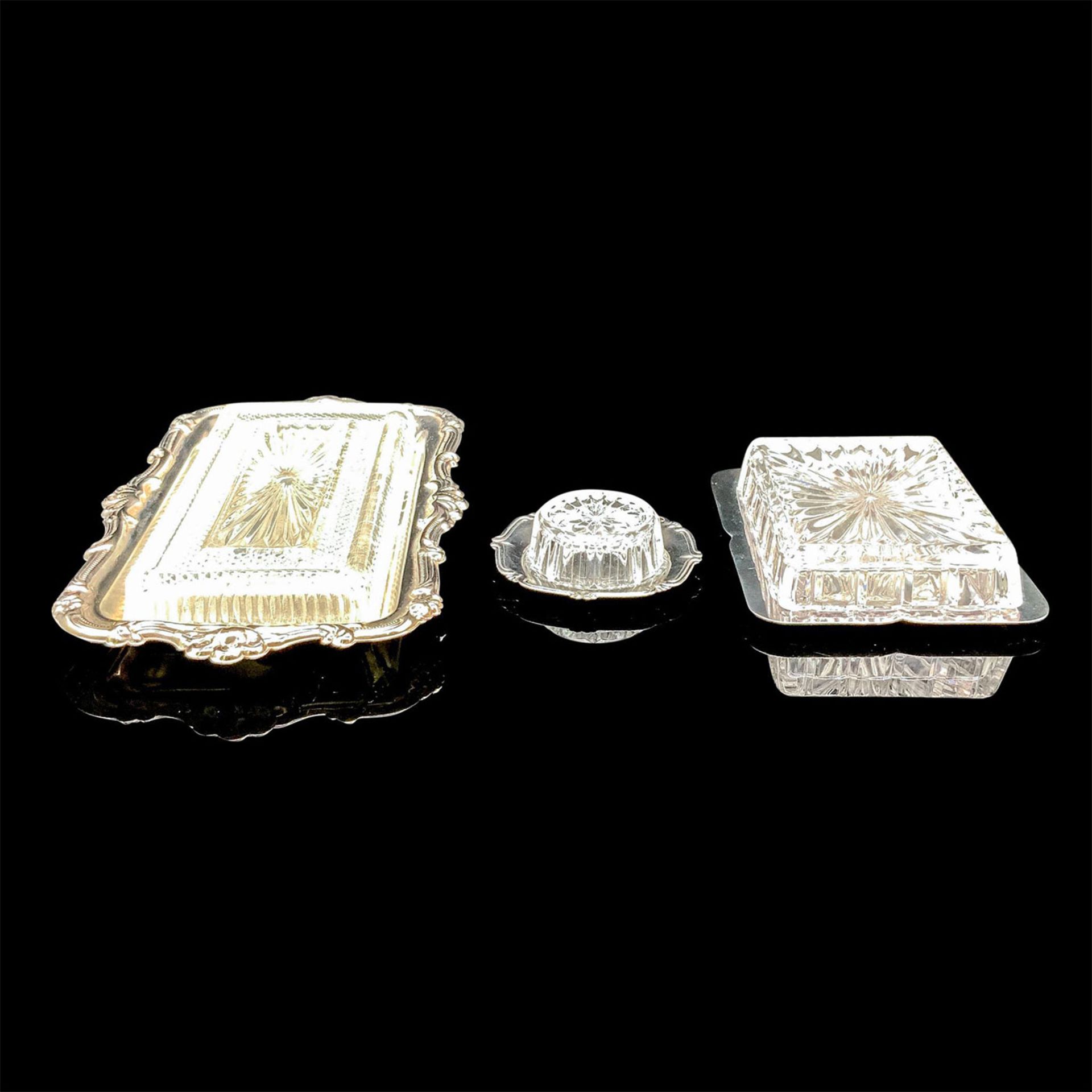 3pc Silver Coated Steel and Glass Serving Trays - Image 2 of 3