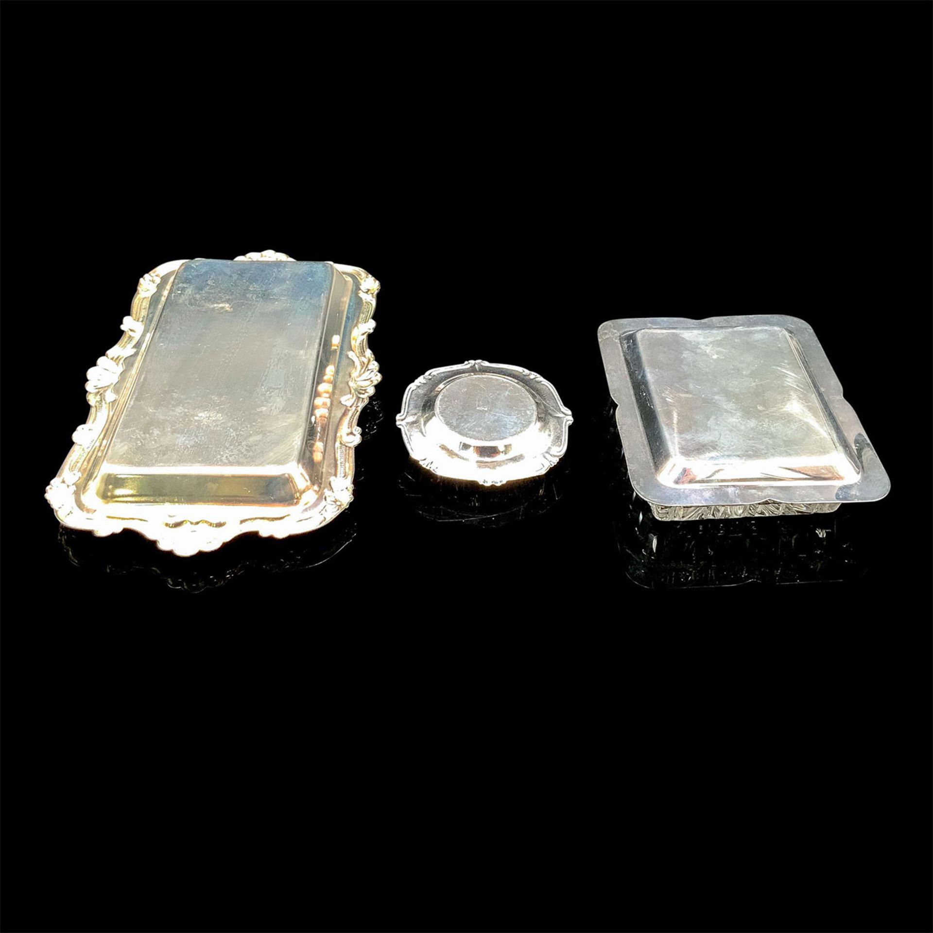 3pc Silver Coated Steel and Glass Serving Trays - Image 3 of 3