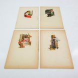 4pc Vintage Italian Enchanting Postcards, Awaiting Love