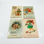 4pc Vintage Italian Adorable Postcards, Youthful Festivity