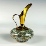 Mid-Century Delft Hand Painted Porcelain Pitcher Brass Vase